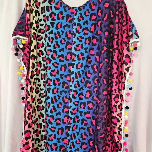 NWT Jess Lea Vacay Mode Pom Po Swimsuit Coverup Dress One Size Fits 0-10 Leopard - Picture 4 of 9